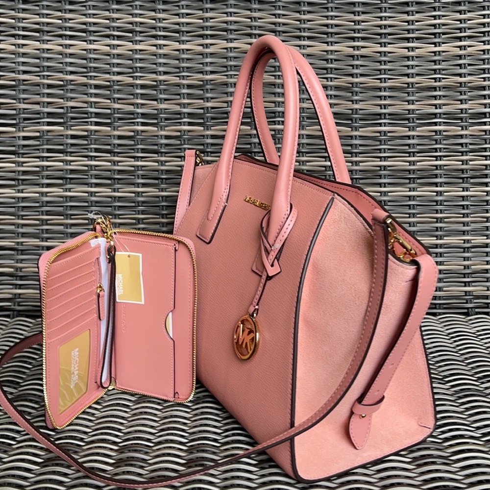 Michael Kors Avril Top Zip Satchel Shoulder Bag & Flat MF Phone Case Wallet - Picture 10 of 16
